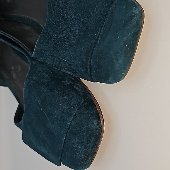 Franco Sarto Tracy Square Toe Blue Green Suede Flat 7.5M - Picture 2 of 6